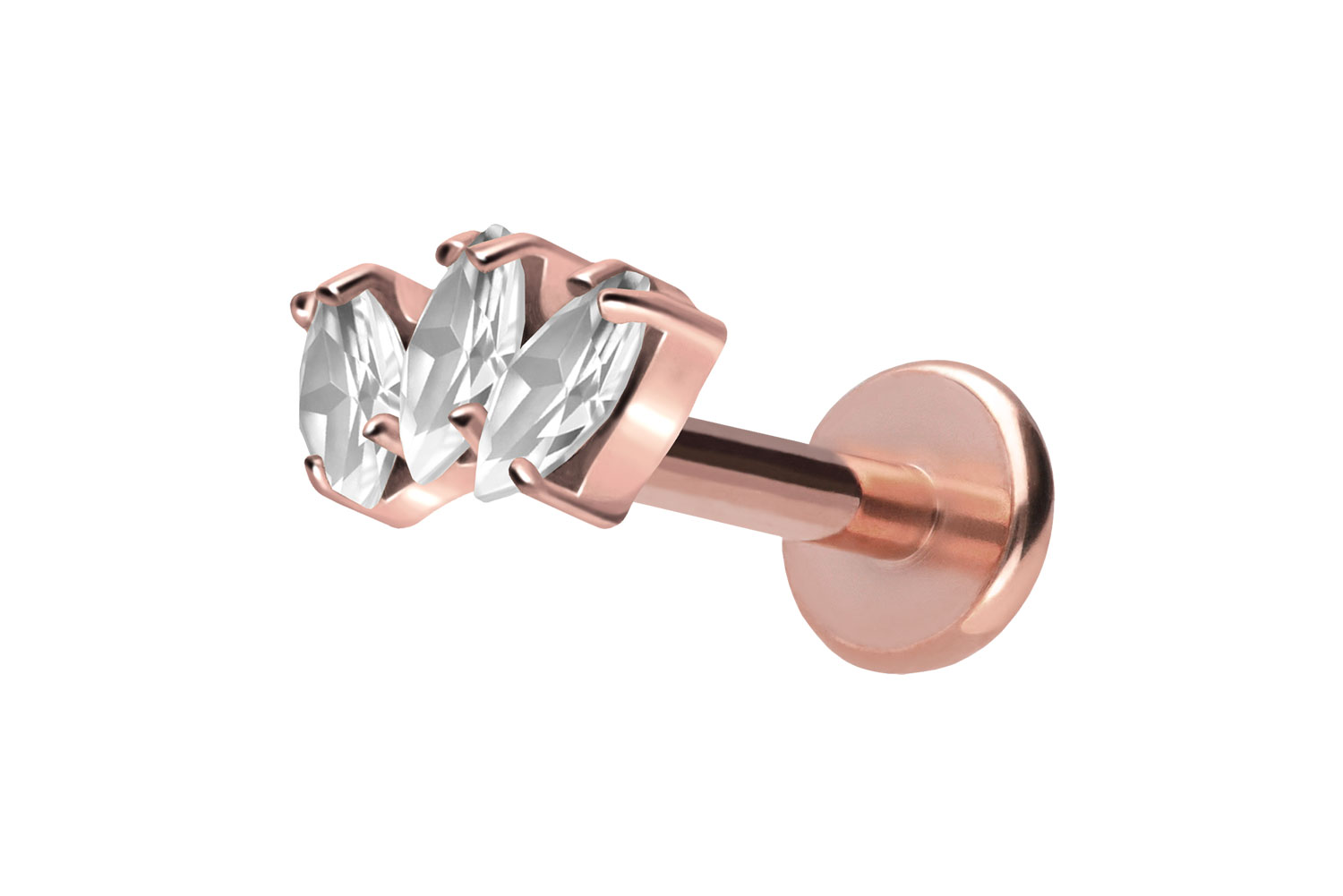 Titan Labret Piercing mit Push Fit 3 KRISTALLTROPFEN